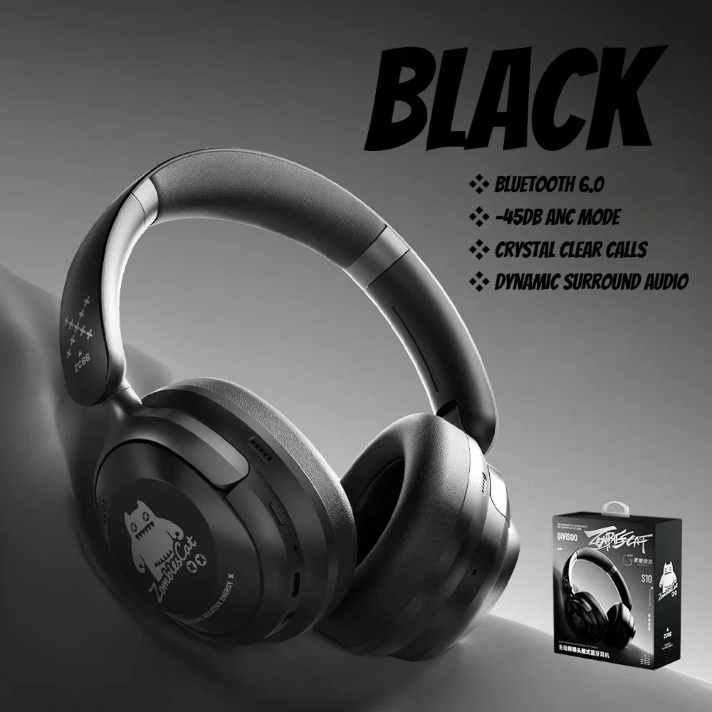 Zombies Cat S10 ANC Bluetooth Headphones -45dB Active Noise Cancellation Headset Immersive Stereo Over-ear Wireless Earphones